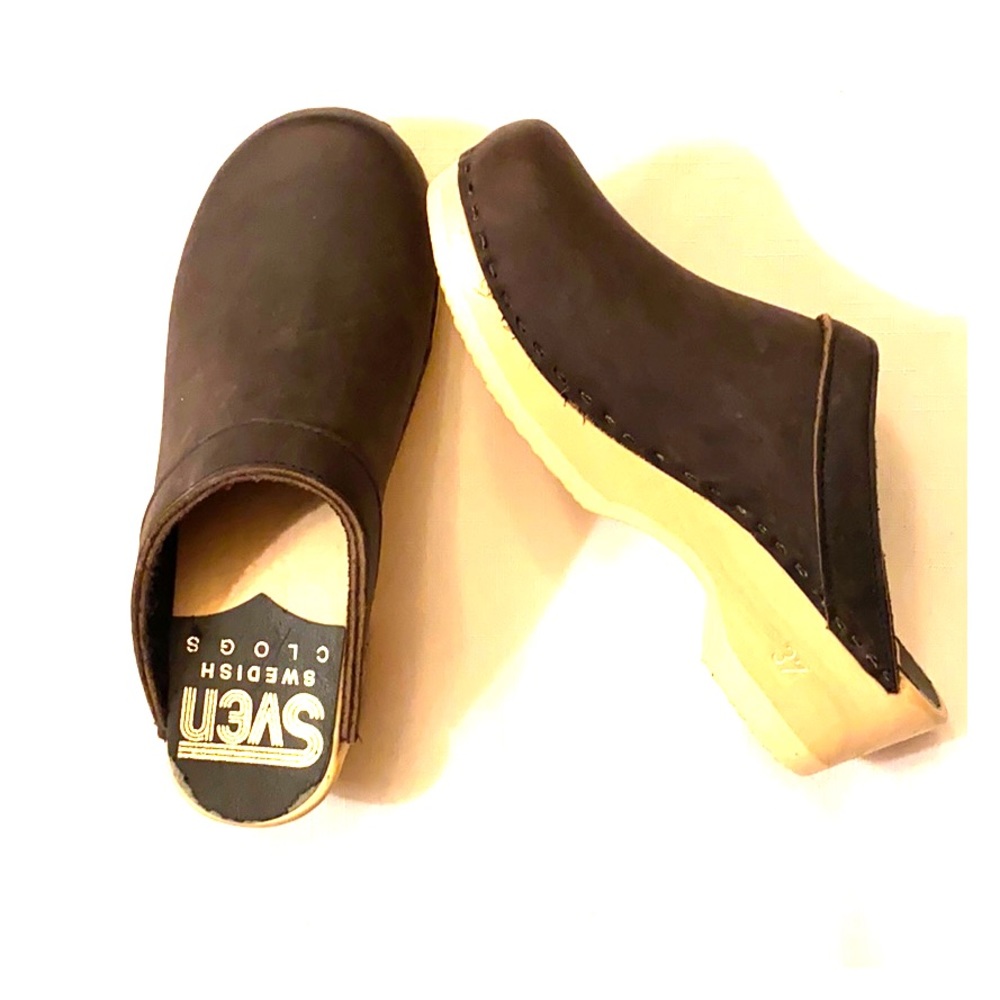 AUTHENTIC SVEN HEELED CLOGS BLACK LEATHER SIZE 7 NEW ⭐️⭐️⭐️⭐️⭐️ - Picture 6 of 12